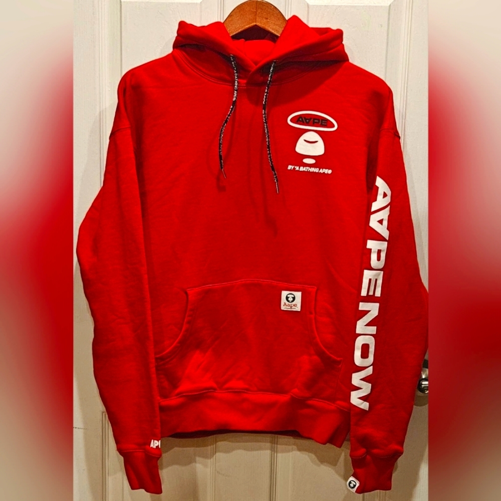 Aape By A Bathing Ape Hoodie Pullover Cotton Logo Red Aape Now Mens M